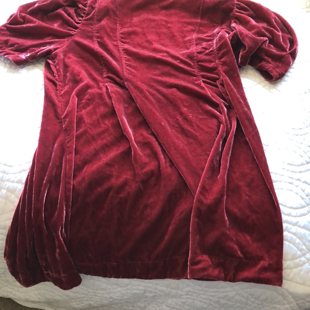 Free People Adelle Velvet Puff Sleeve Deep V-Neck Tie Front Tunic Top - Picture 2 of 4